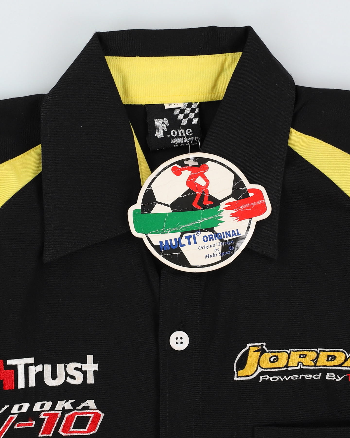 Vintage 90s Deadstock With Tags Jordan Racing F1 Black / Yellow Short Sleeve Shirt - XL