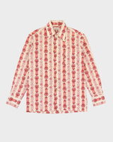 Vintage 70s Lancer California Red / White Floral Patterned Long Sleeve Shirt - M / L