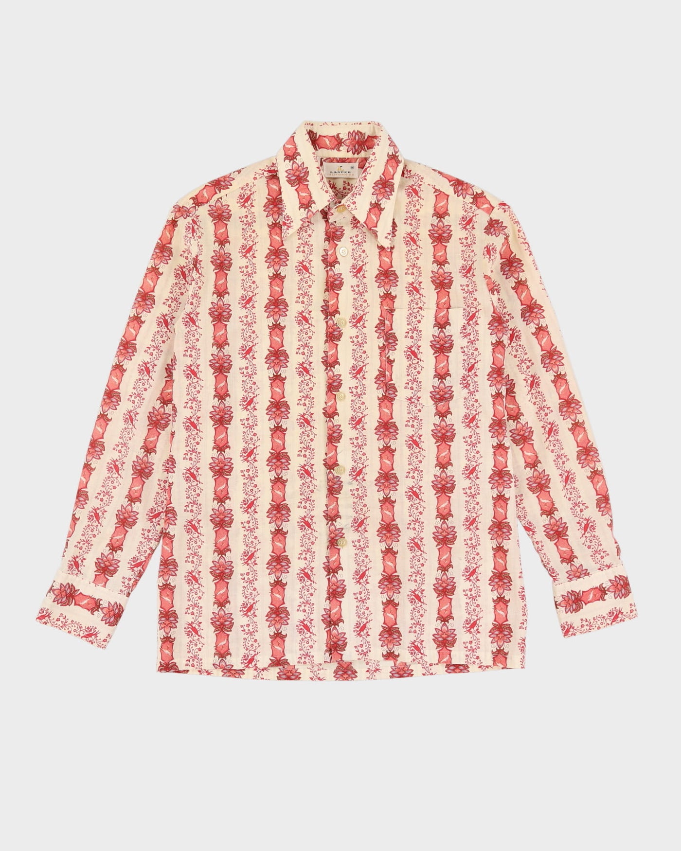 Vintage 70s Lancer California Red / White Floral Patterned Long Sleeve Shirt - M / L