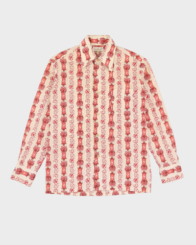 Vintage 70s Lancer California Red / White Floral Patterned Long Sleeve Shirt - M / L