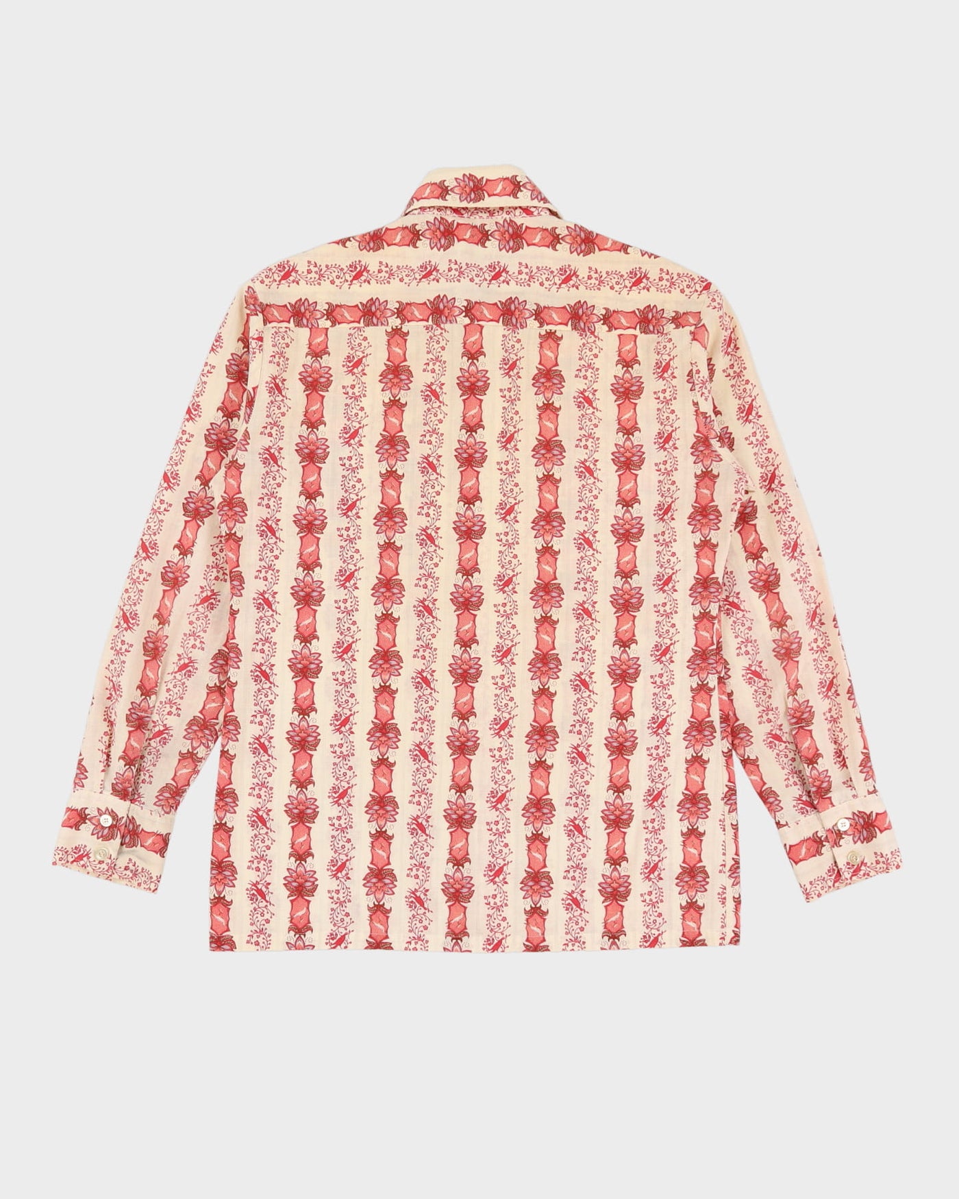 Vintage 70s Lancer California Red / White Floral Patterned Long Sleeve Shirt - M / L