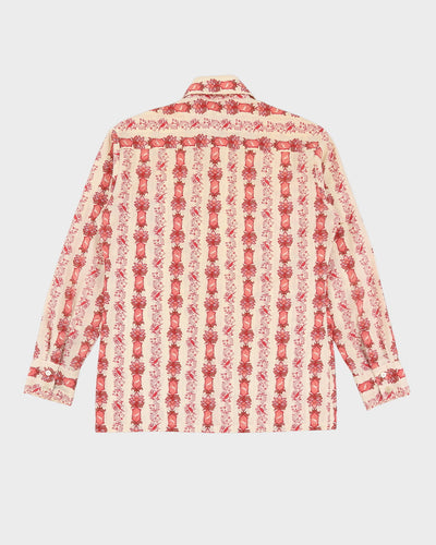 Vintage 70s Lancer California Red / White Floral Patterned Long Sleeve Shirt - M / L