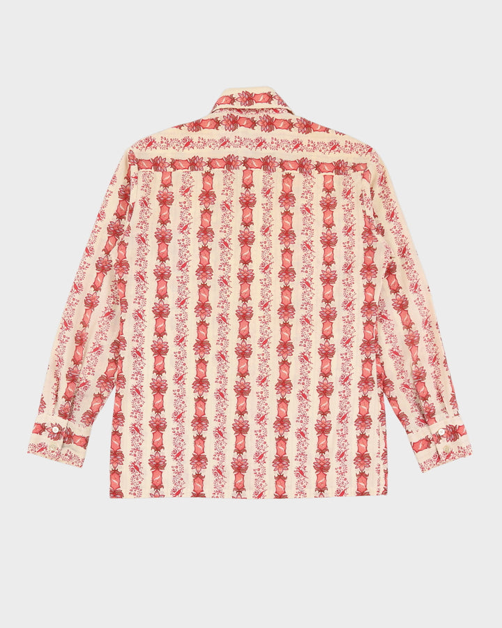 Vintage 70s Lancer California Red / White Floral Patterned Long Sleeve Shirt - M / L