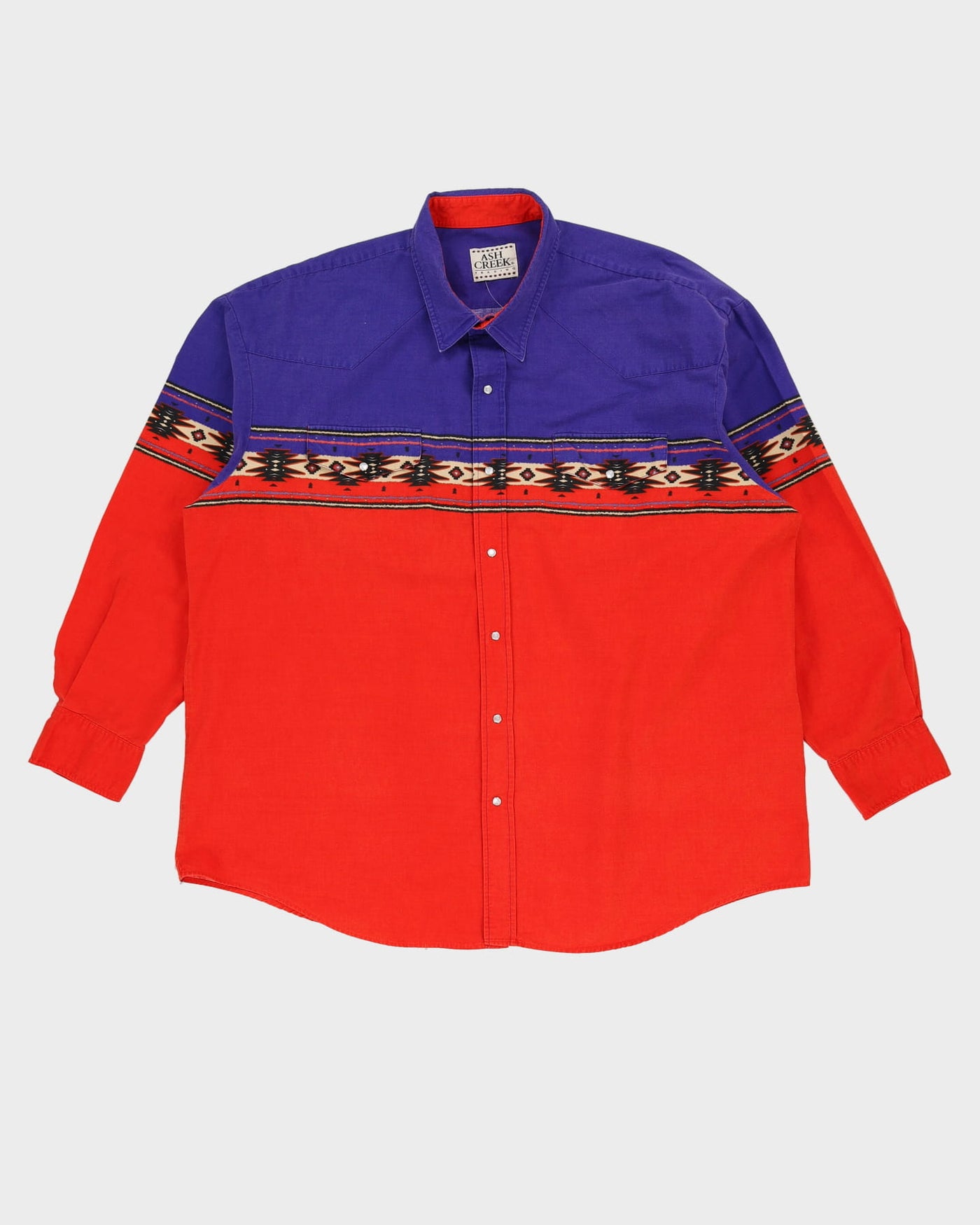 Vintage 90s Ash Creek Purple / Red Western Button Up Long Sleeve Shirt - XXL