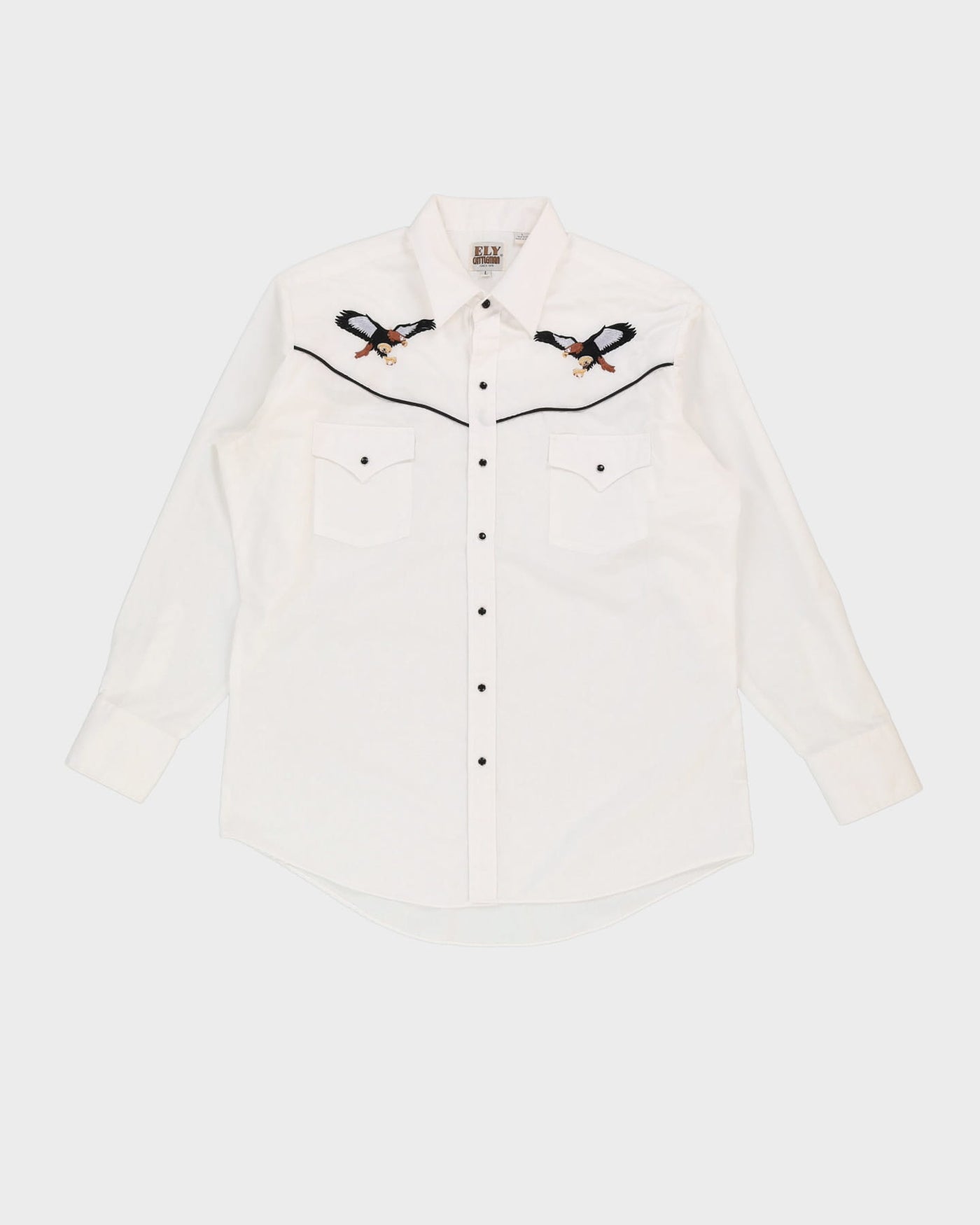 Vintage 90s Ely Cattleman White Western Button Up Long Sleeve Shirt - L