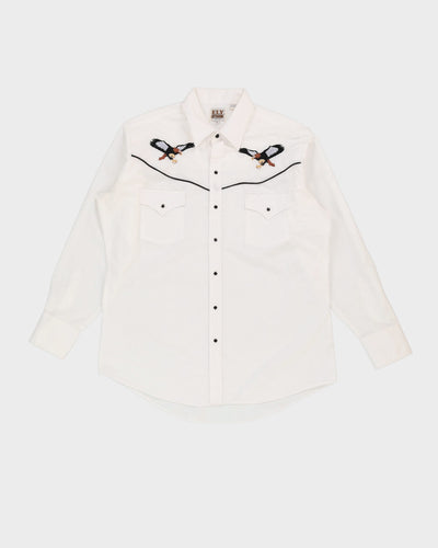 Vintage 90s Ely Cattleman White Western Button Up Long Sleeve Shirt - L