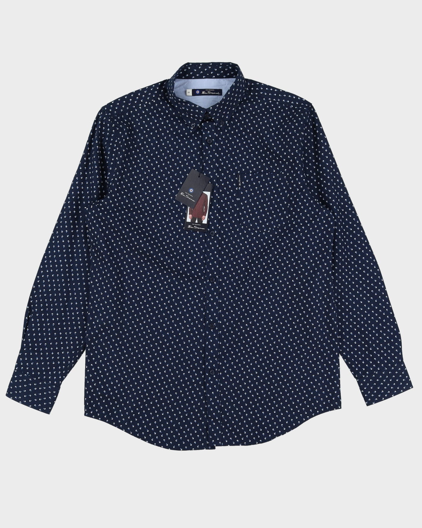 Deadstock With Tags Navy Ben Sherman Patterned Button Up Long Sleeve Shirt - L