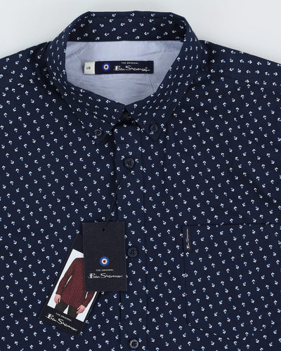 Deadstock With Tags Navy Ben Sherman Patterned Button Up Long Sleeve Shirt - L