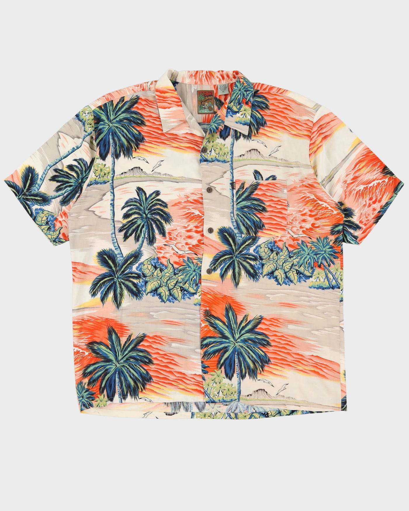 Vintage 90s Pineapple Connection Orange / Grey Hawaiian Shirt - XL