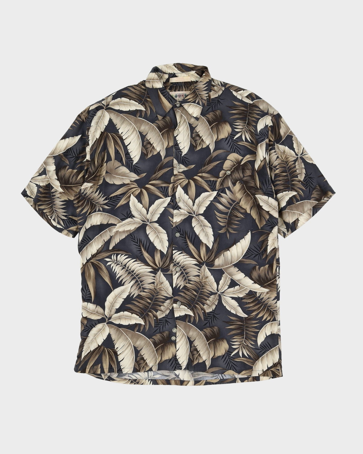 Vintage 90s Campia Moda Dark Grey Floral Patterned Hawaiian Shirt - L