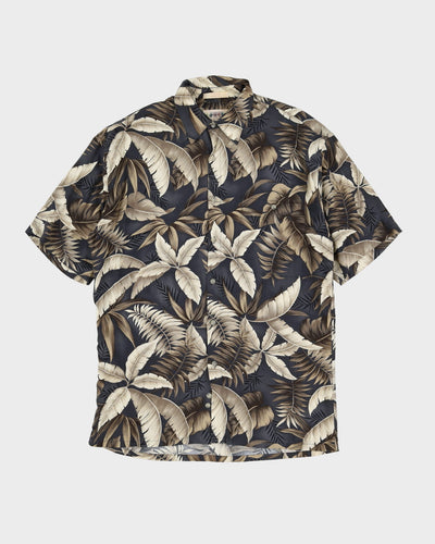 Vintage 90s Campia Moda Dark Grey Floral Patterned Hawaiian Shirt - L