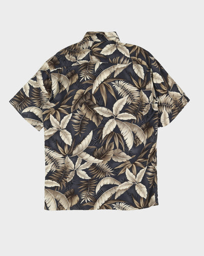 Vintage 90s Campia Moda Dark Grey Floral Patterned Hawaiian Shirt - L