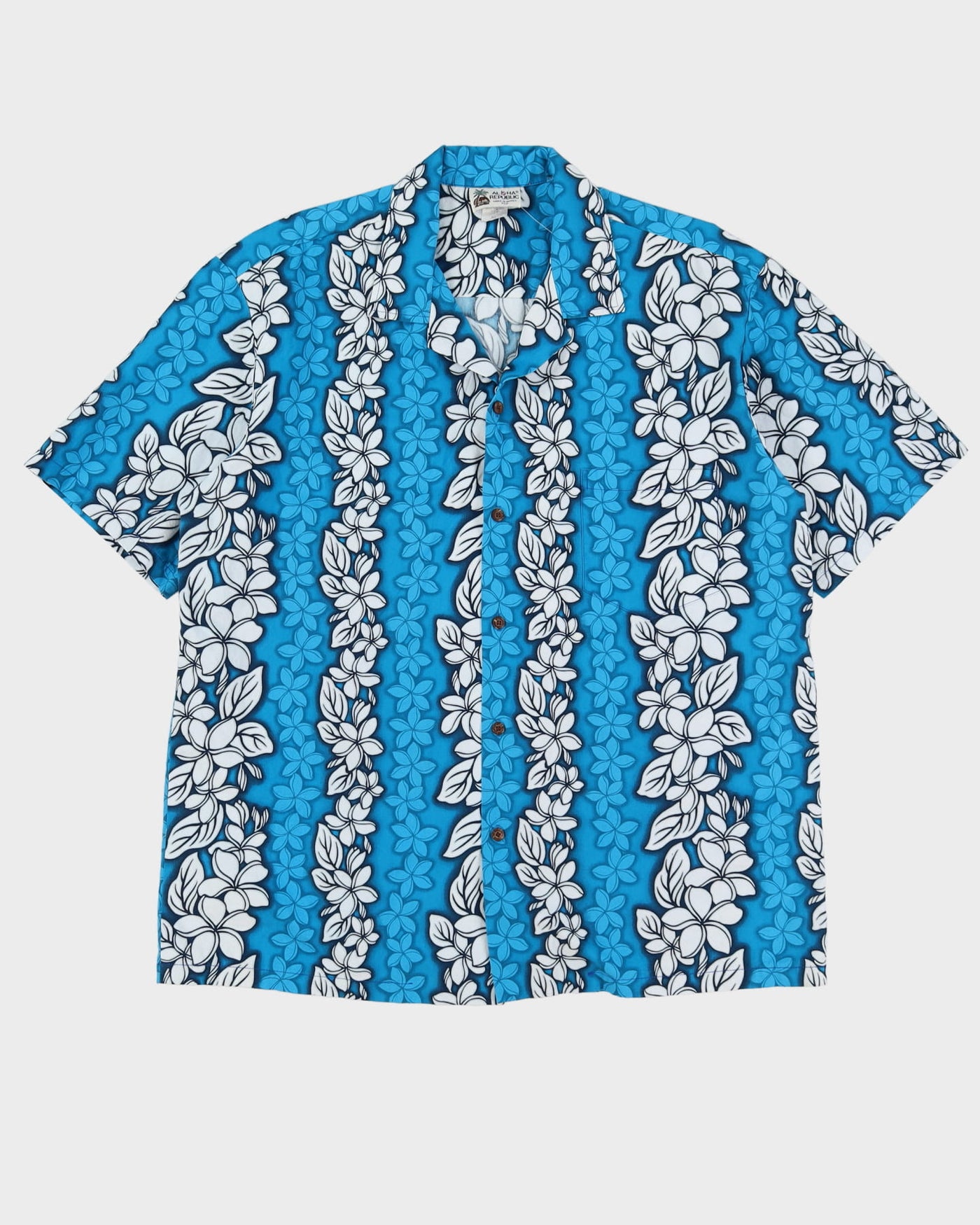 Vintage Blue Floral Patterned Hawaiian Shirt - XXL