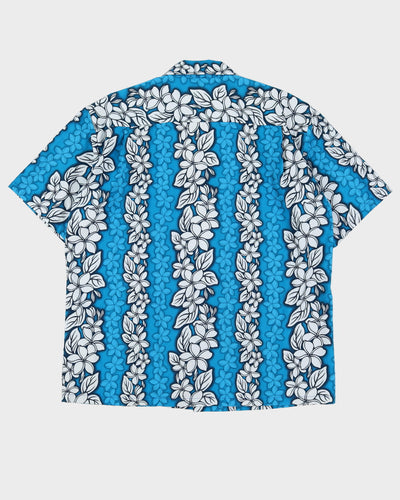Vintage Blue Floral Patterned Hawaiian Shirt - XXL