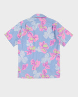 Vintage Blue With Pink Flowers Hawaiian Shirt - M