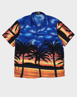 Blue With Palm Trees Hawaiian Shirt - XL
