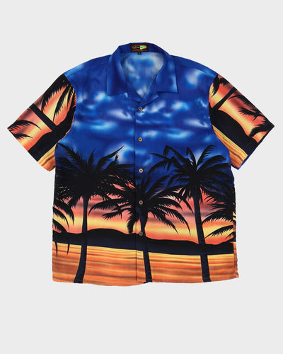 Blue With Palm Trees Hawaiian Shirt - XL