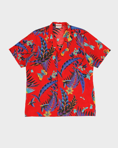 Red With Butterfly Pattern Hawaiian Shirt - M