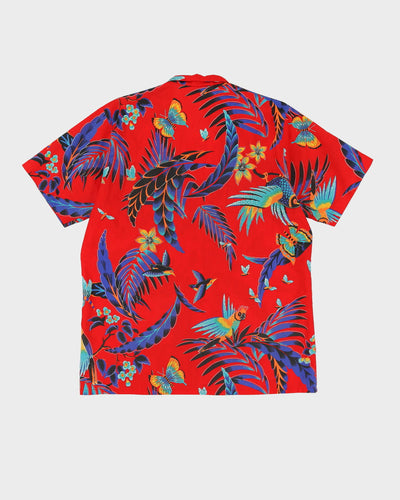 Red With Butterfly Pattern Hawaiian Shirt - M