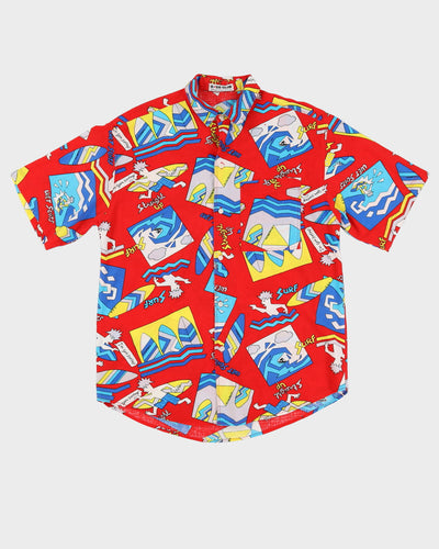 Vintage Red Surf Pattern Hawaiian Shirt - M