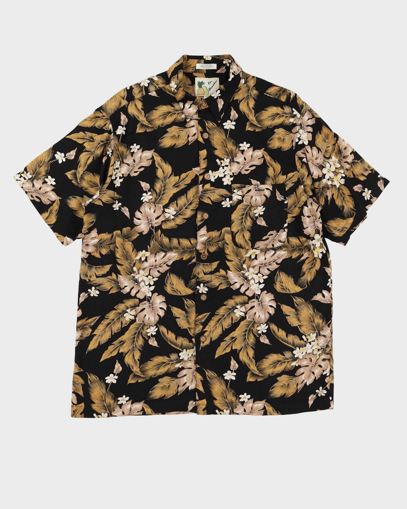 Black With Brown Flowers Hawaiian Shirt - L