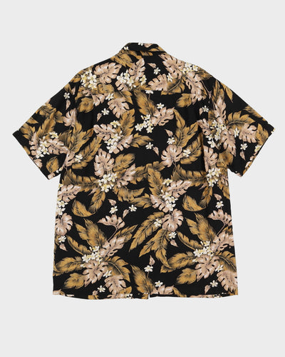 Black With Brown Flowers Hawaiian Shirt - L