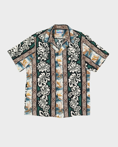Green Boat Patterned Hawaiian Shirt - M