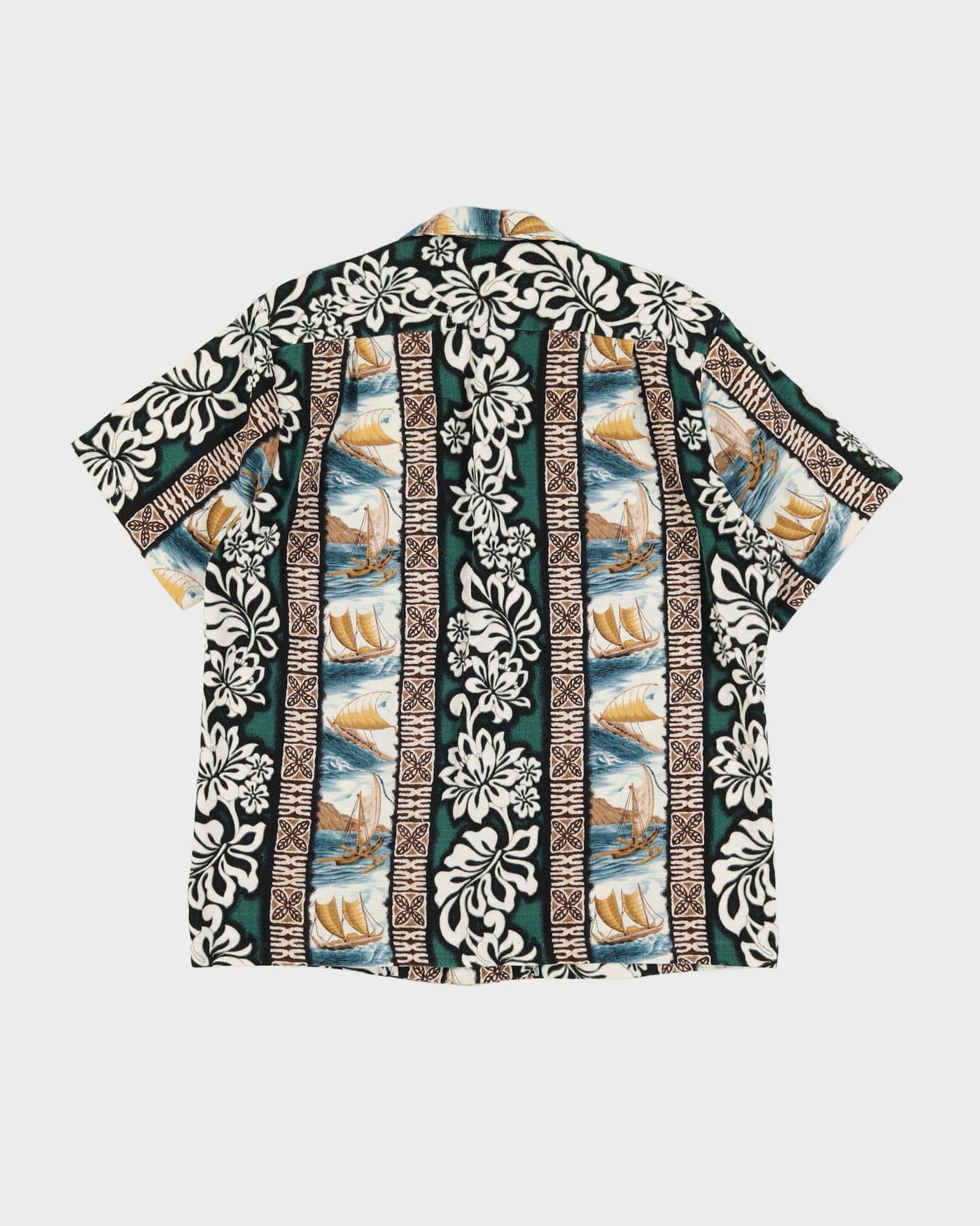 Green Boat Patterned Hawaiian Shirt - M