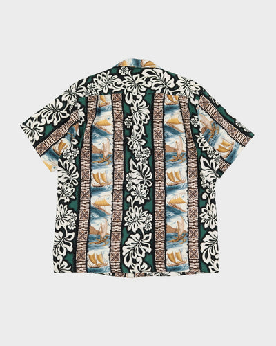 Green Boat Patterned Hawaiian Shirt - M