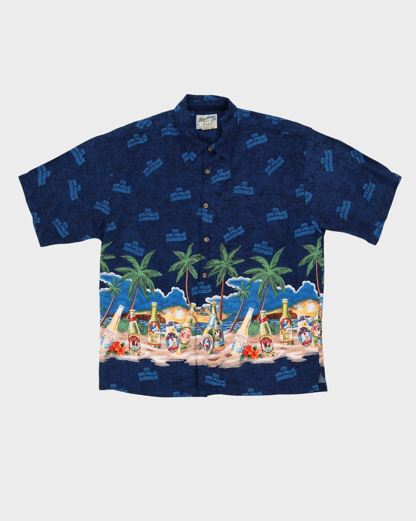 Blue Beer Bottles Patterned Hawaiian Shirt - XXL