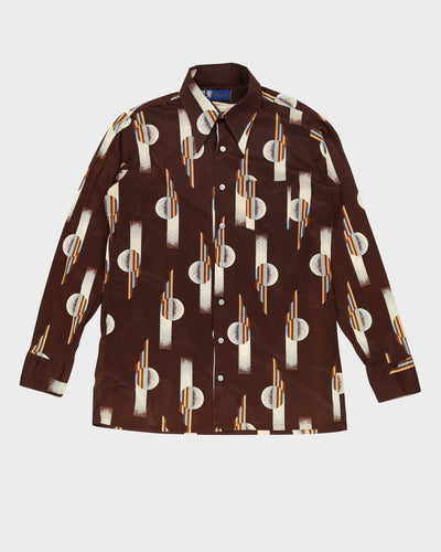 Vintage 1970s Brown Patterned Disco Shirt - XXL