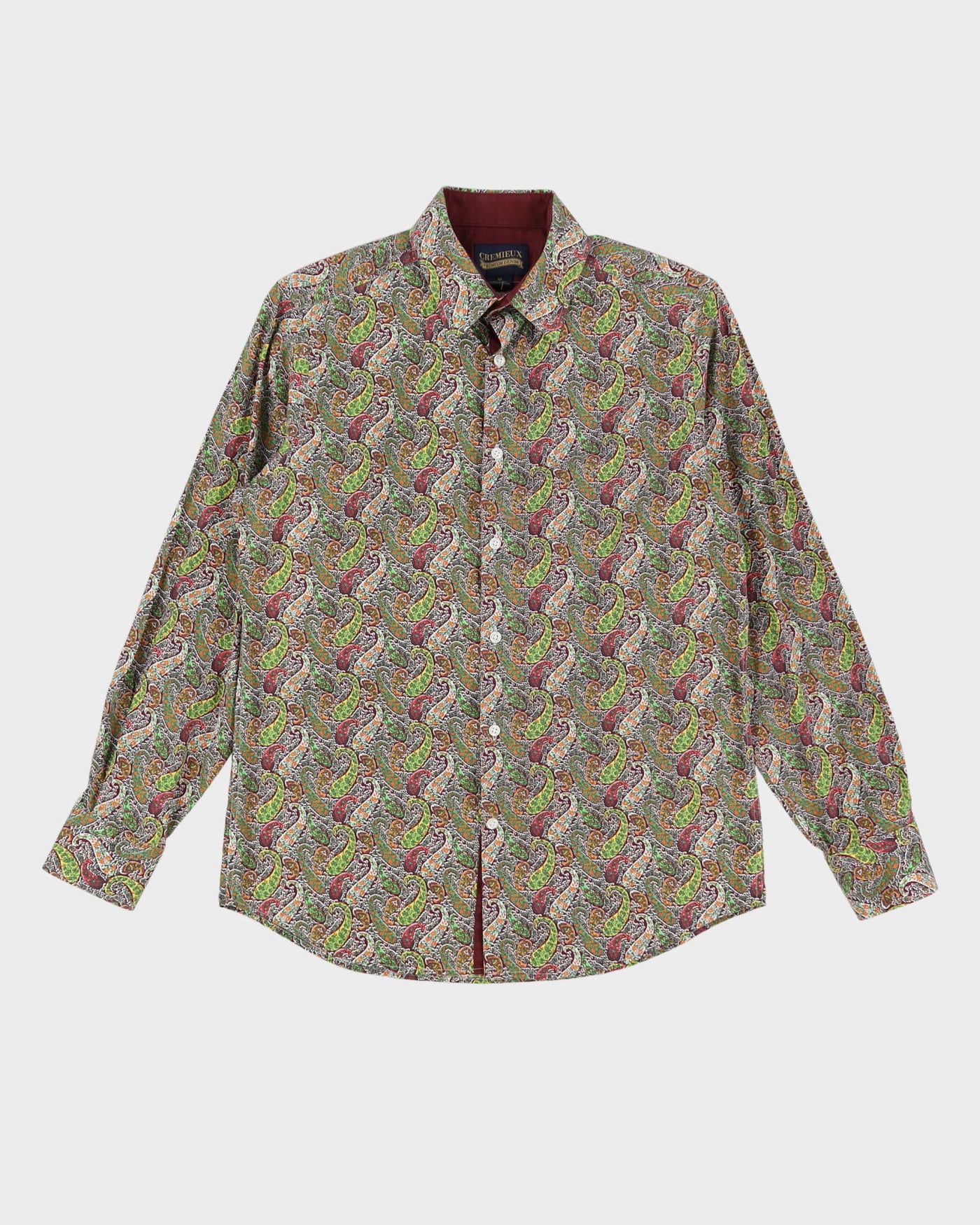 Burgundy And Green Paisley Patterned Shirt - M