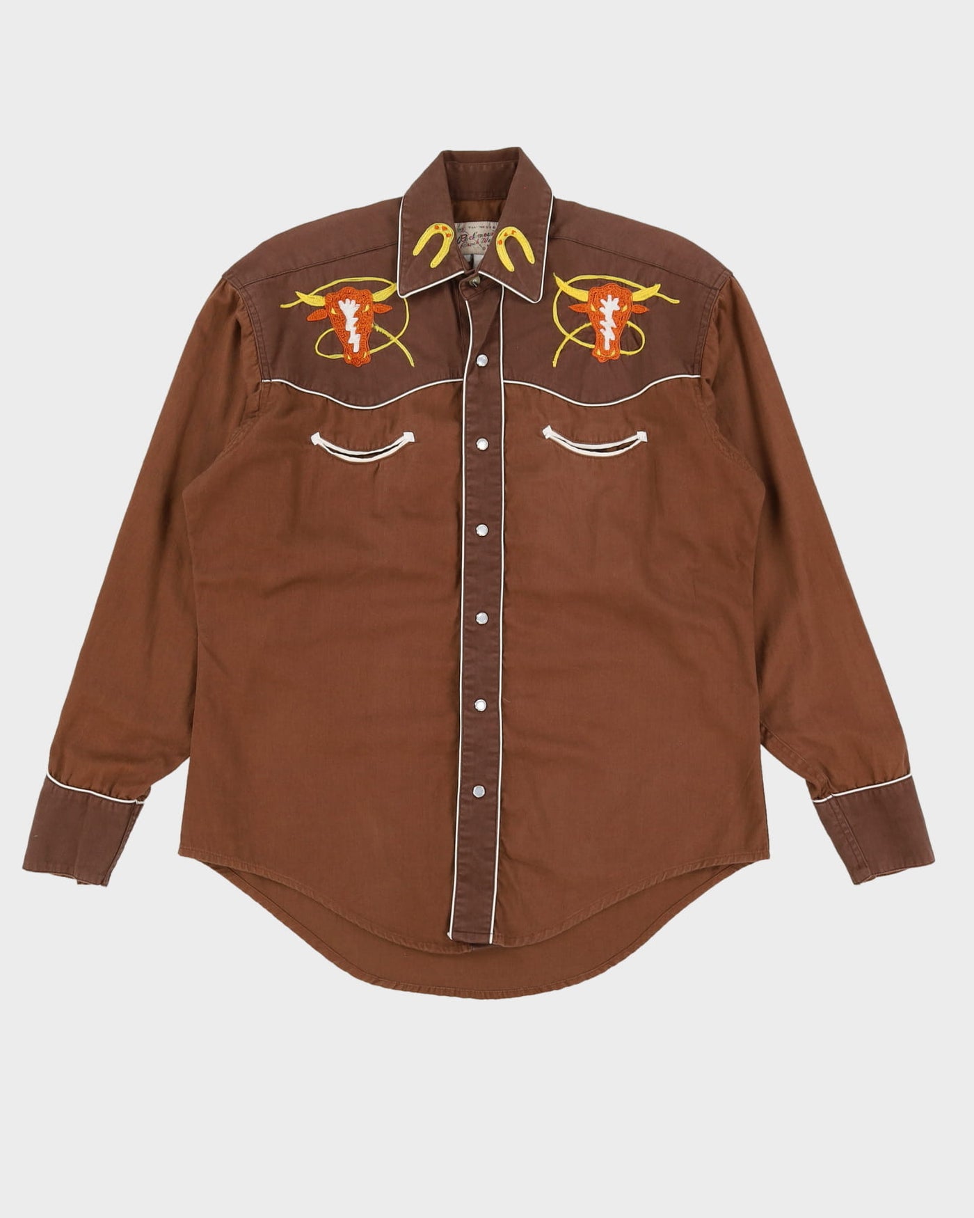 Vintage 1980s Brown Embroidered Western Shirt - L