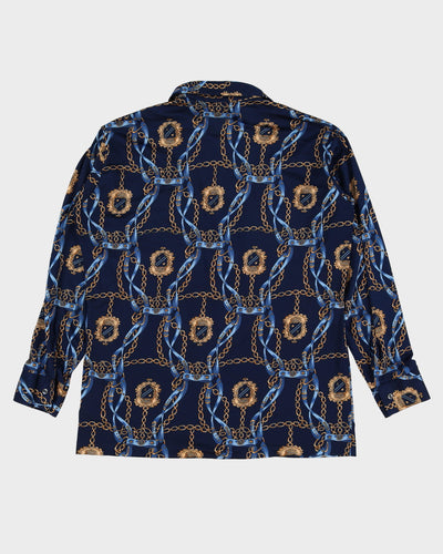 Vintage 1970s Blue Patterned Disco Shirt - XL