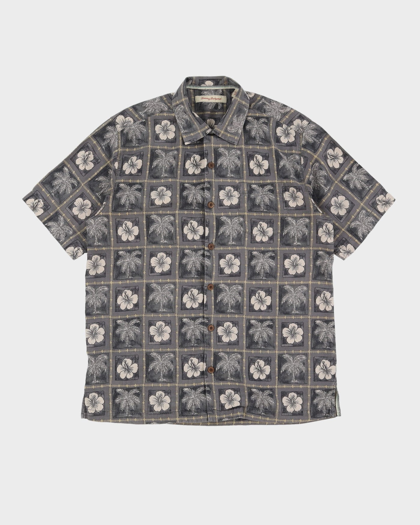 Tommy Bahama Grey Silk Short Sleeve Shirt - L