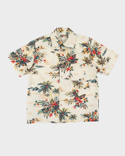 00s Beige Patterned Hawaiian Shirt - M