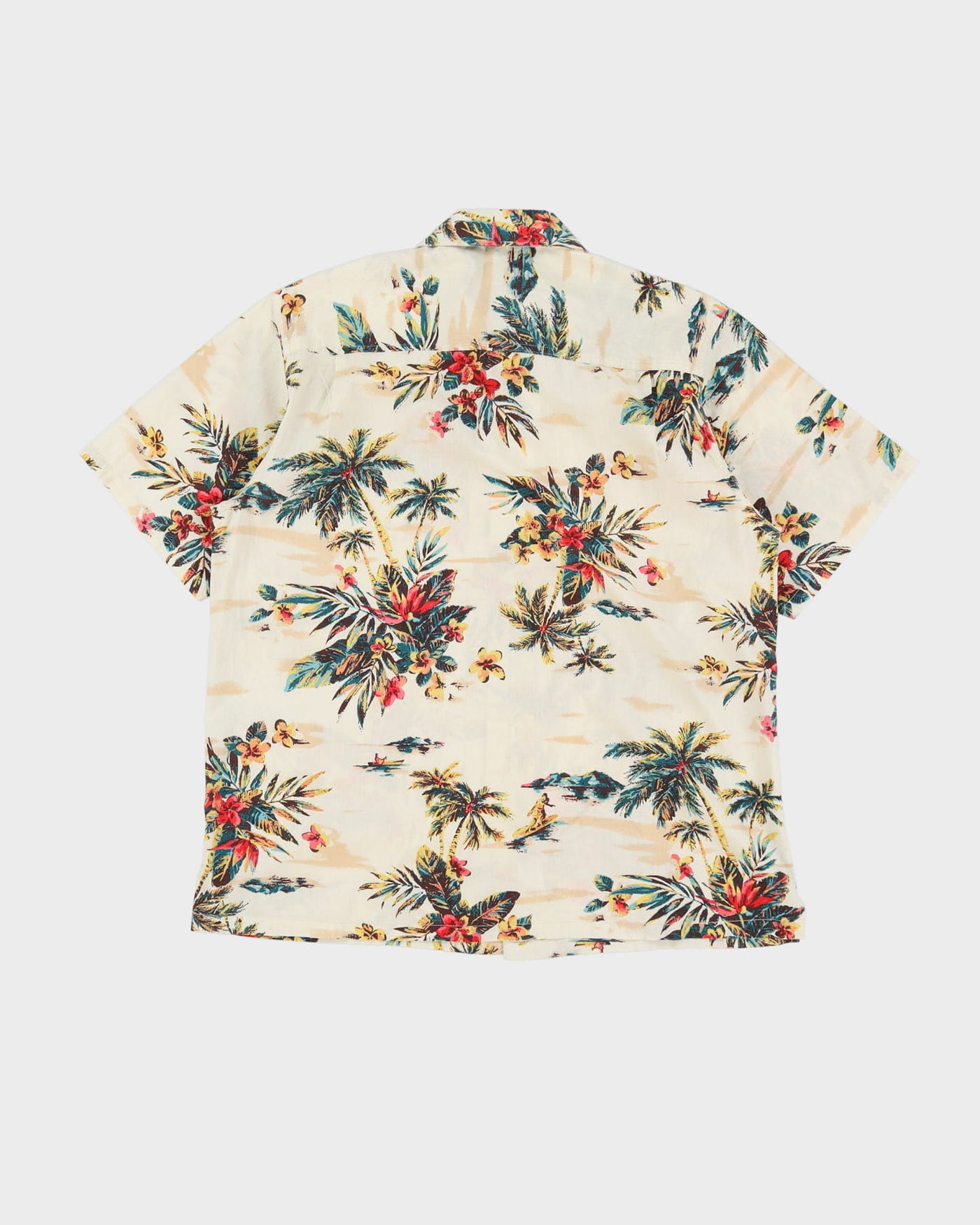 00s Beige Patterned Hawaiian Shirt - M