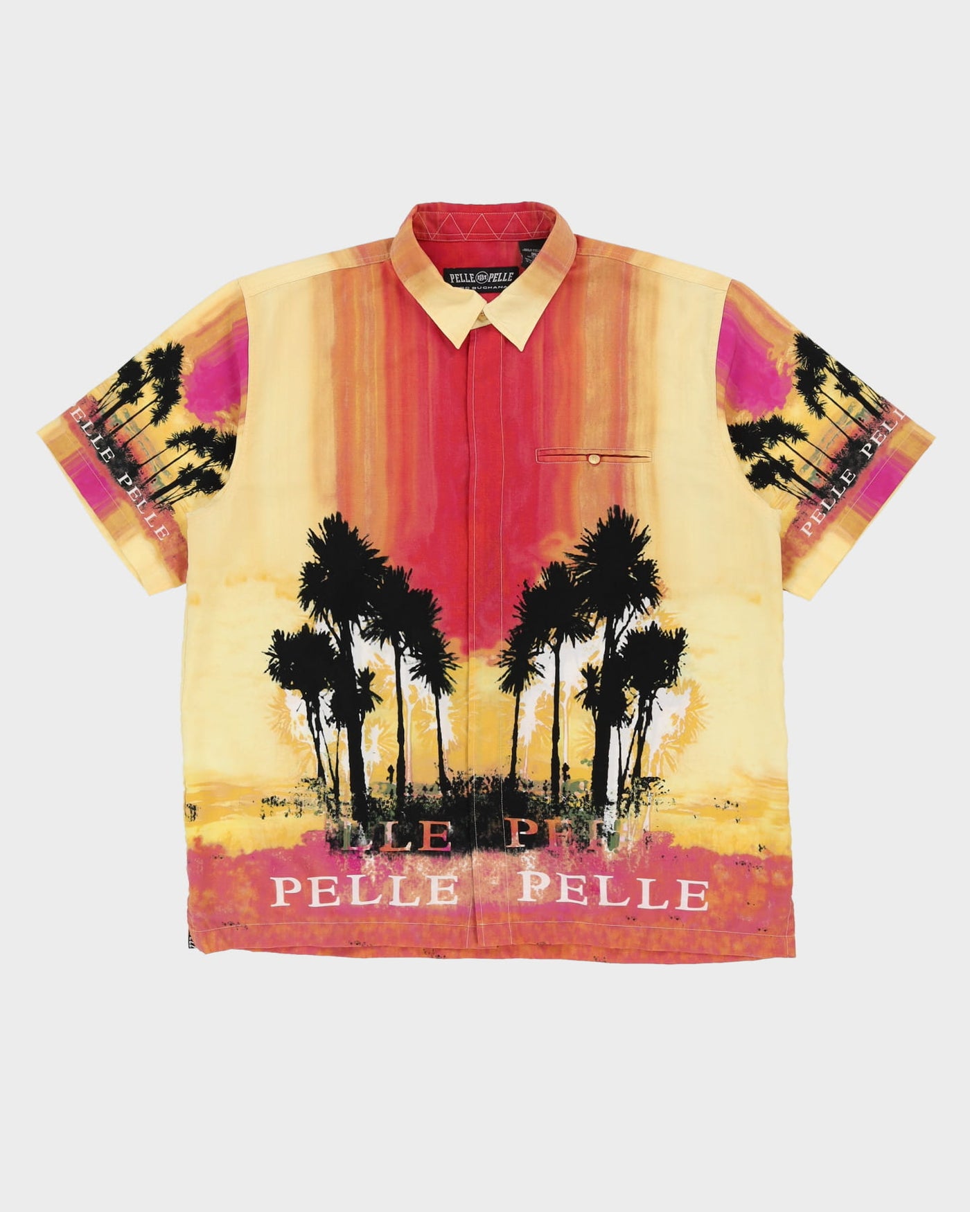 00s Pelle Pelle Yellow With Palm Trees Hawaiian Shirt - XXXL