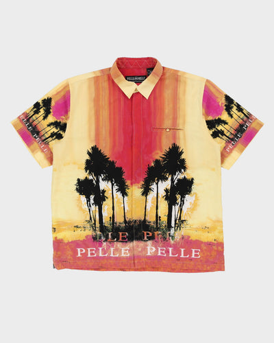 00s Pelle Pelle Yellow With Palm Trees Hawaiian Shirt - XXXL