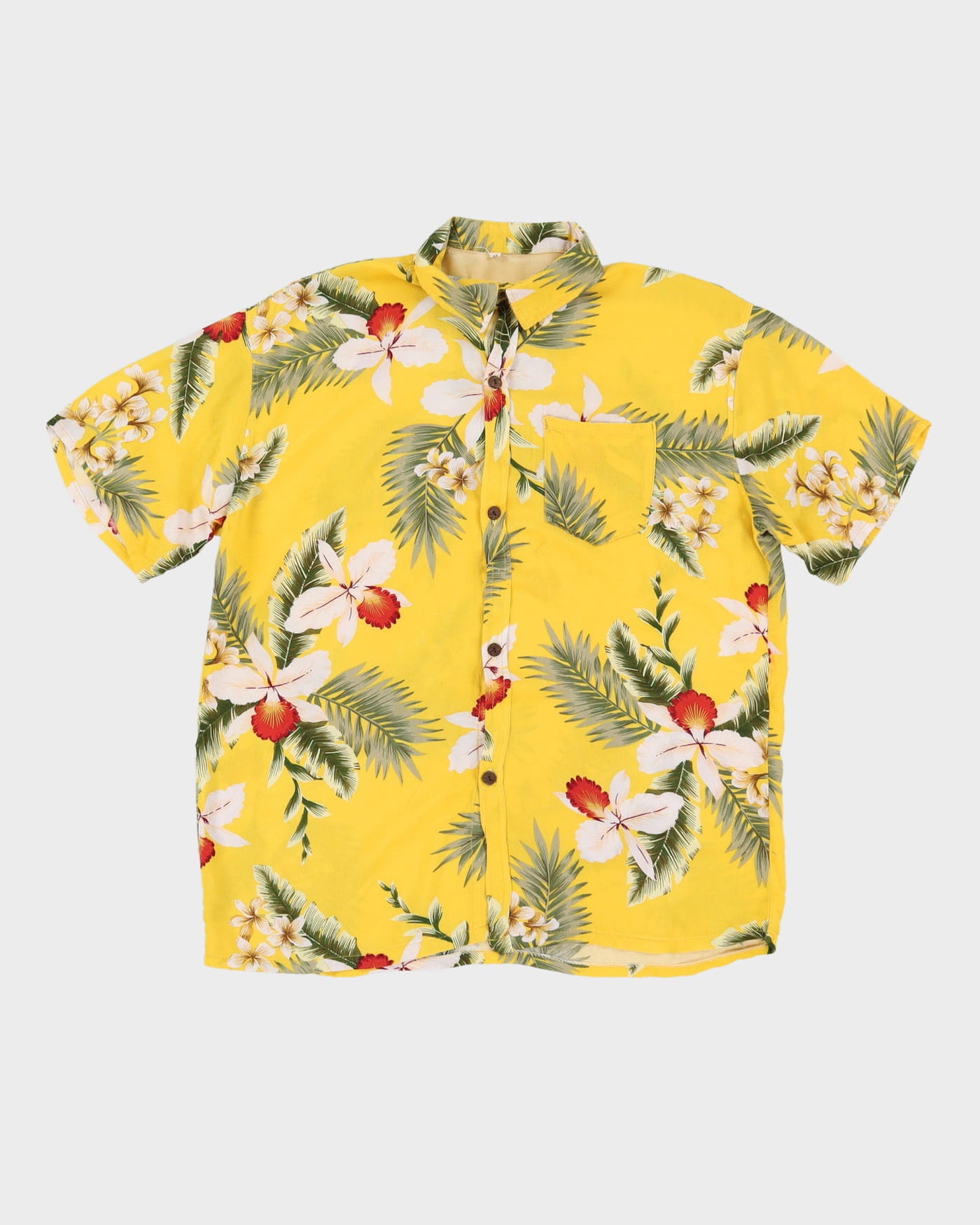00s Yellow Floral Hawaiian Shirt - M