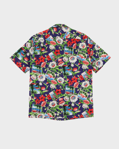 Vintage 1990s Blue Floral Patterned Hawaiian Shirt - S
