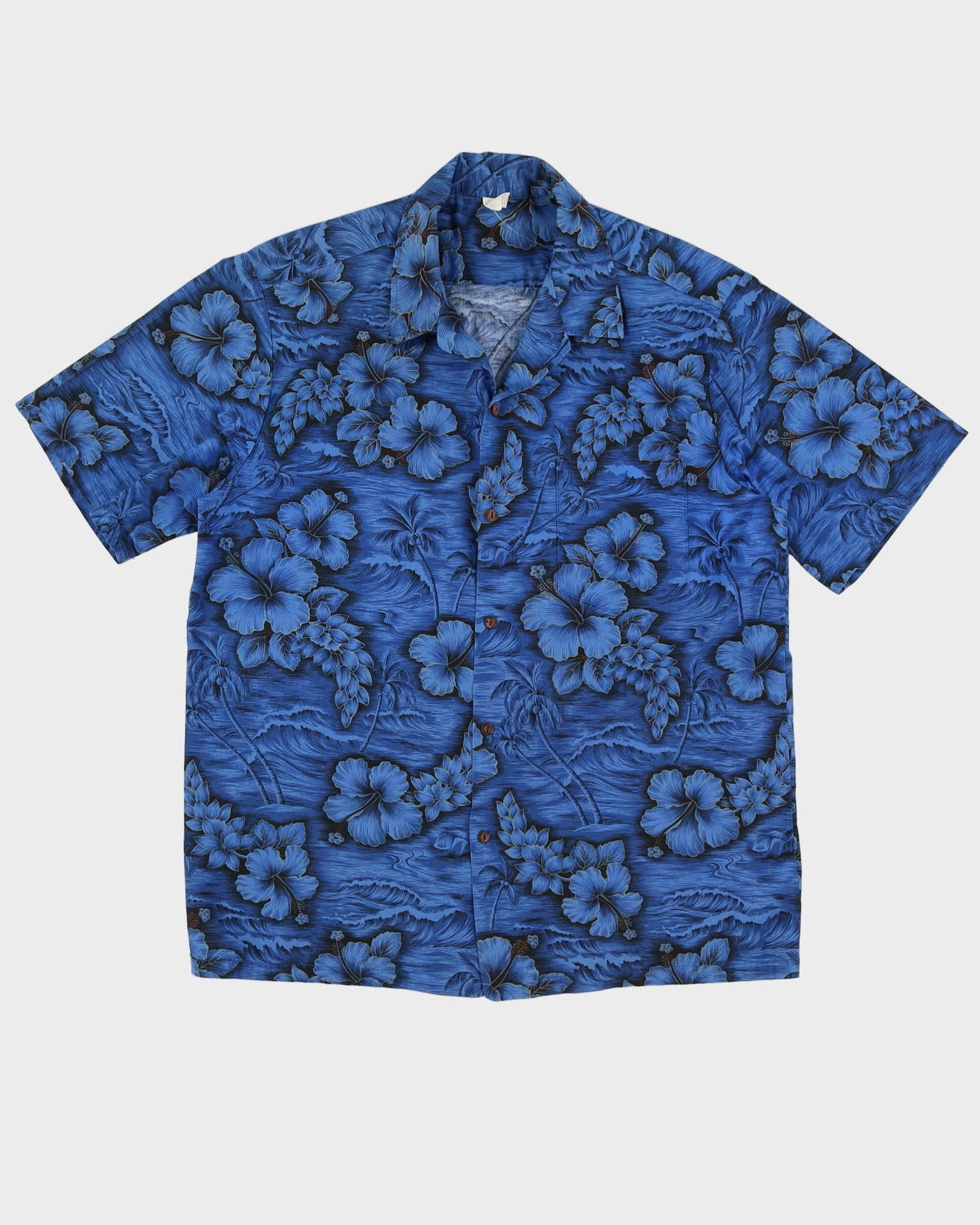 Vintage 1990s Blue Cotton Patterned Hawaiian Shirt - XXL