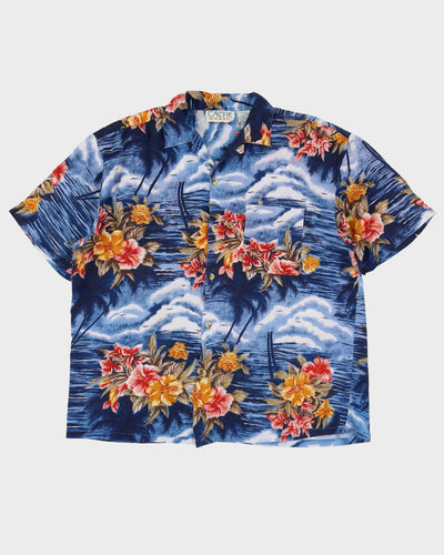 Vintage 1990s Blue Floral Patterned Hawaiian Shirt - XXL