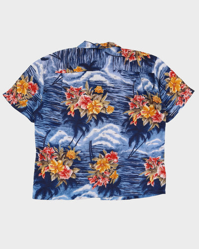 Vintage 1990s Blue Floral Patterned Hawaiian Shirt - XXL