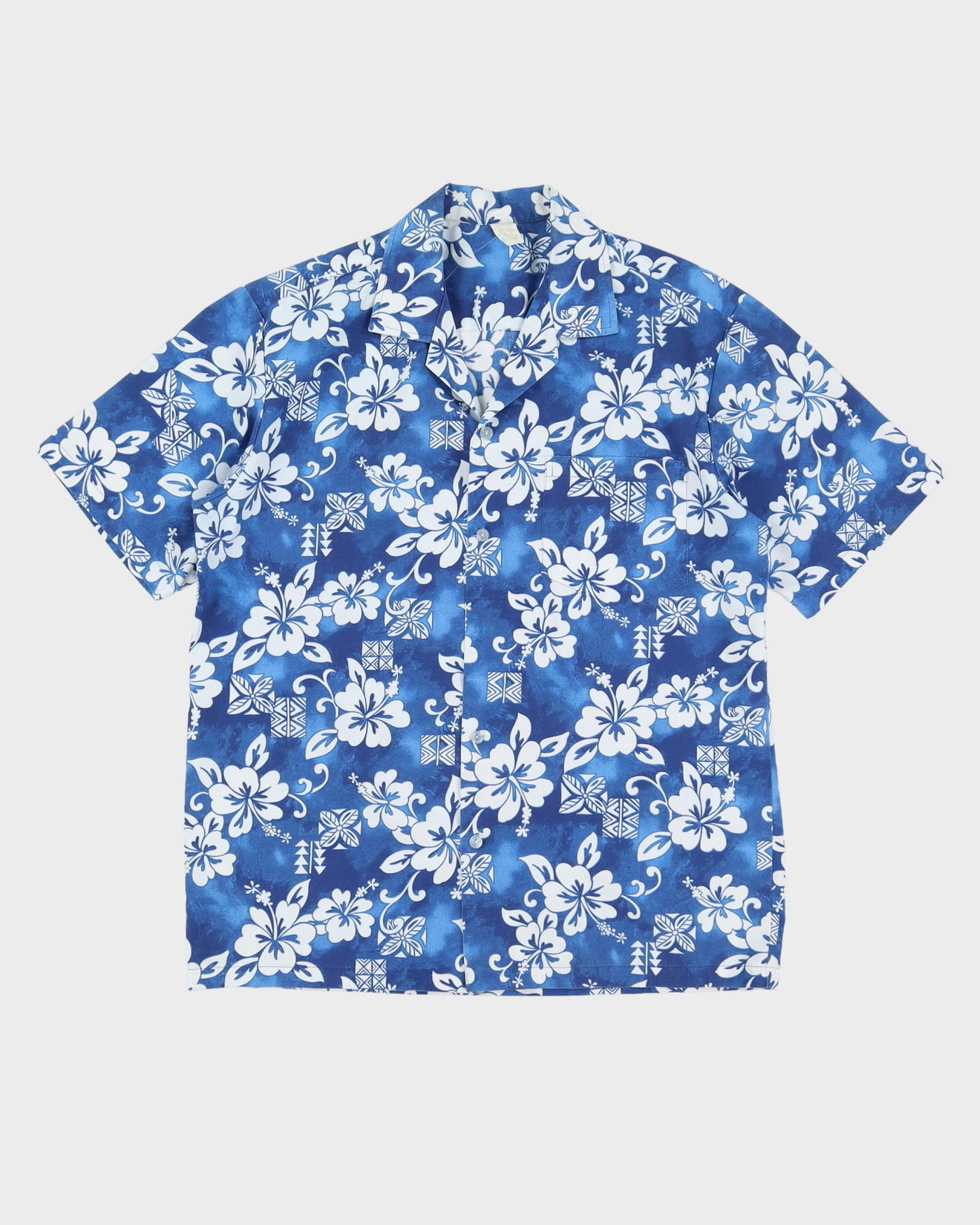 Vintage 1990s Blue Floral Patterned Hawaiian Shirt - XL