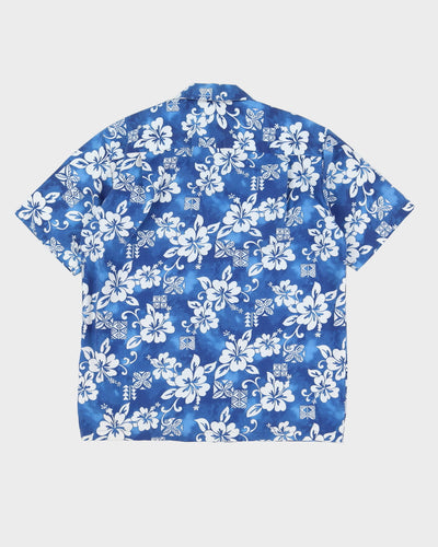 Vintage 1990s Blue Floral Patterned Hawaiian Shirt - XL