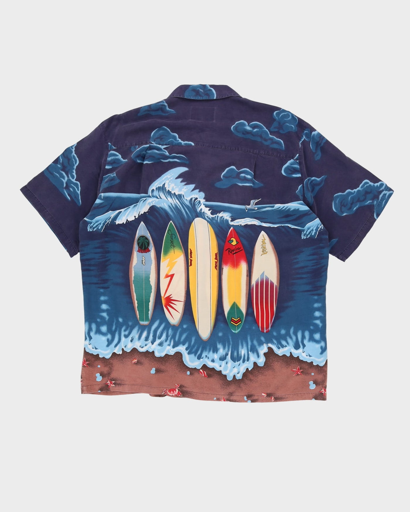 Y2K Blue Rayon Surf Patterned Hawaiian Shirt - XXXL