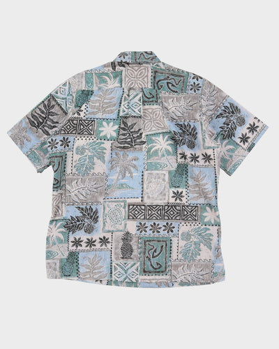 00s Grey And Blue Cotton Patterned Hawaiian Shirt - M