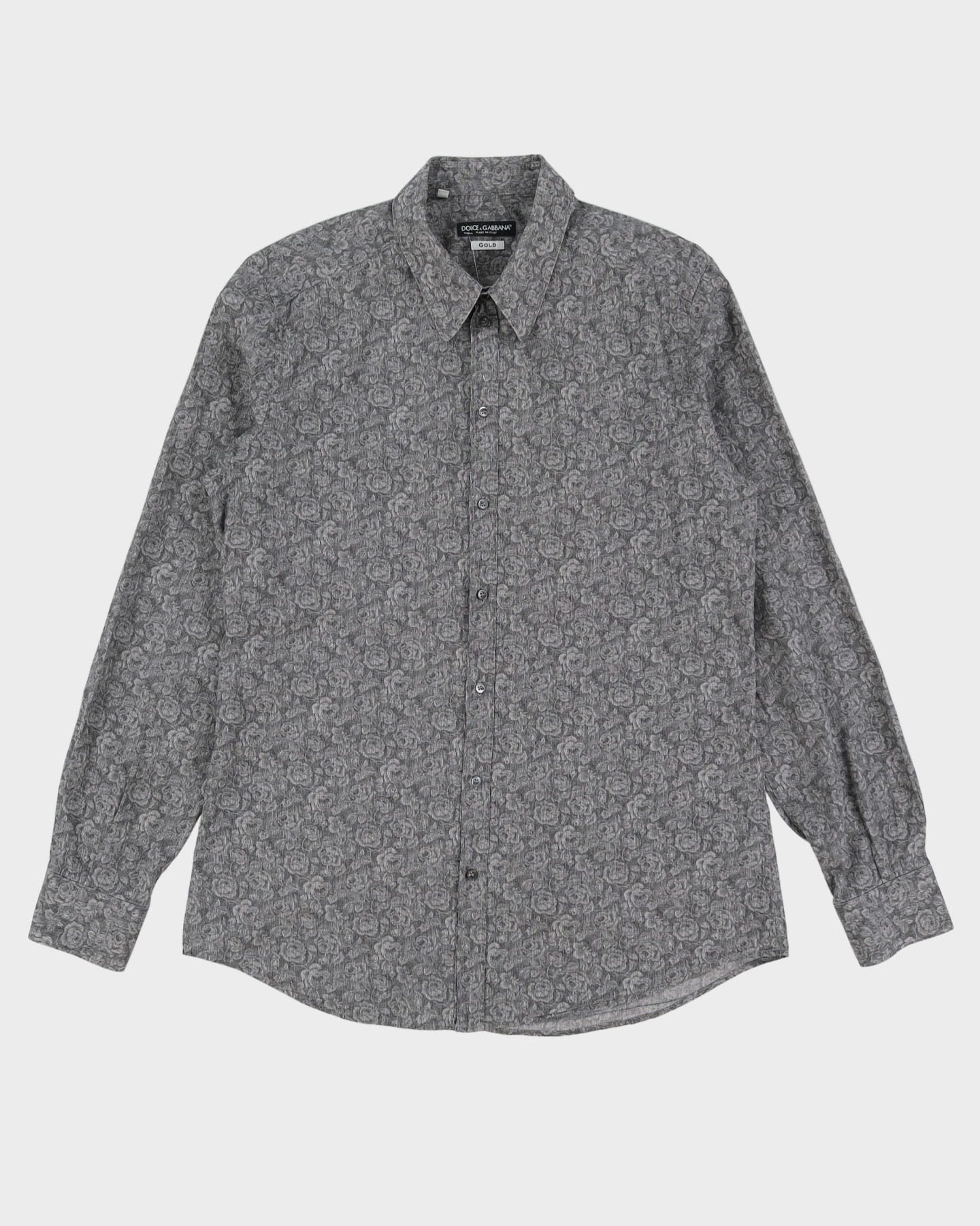 Dolce &amp; Gabbana Gold Grey Floral Long Sleeve Patterned Shirt - L