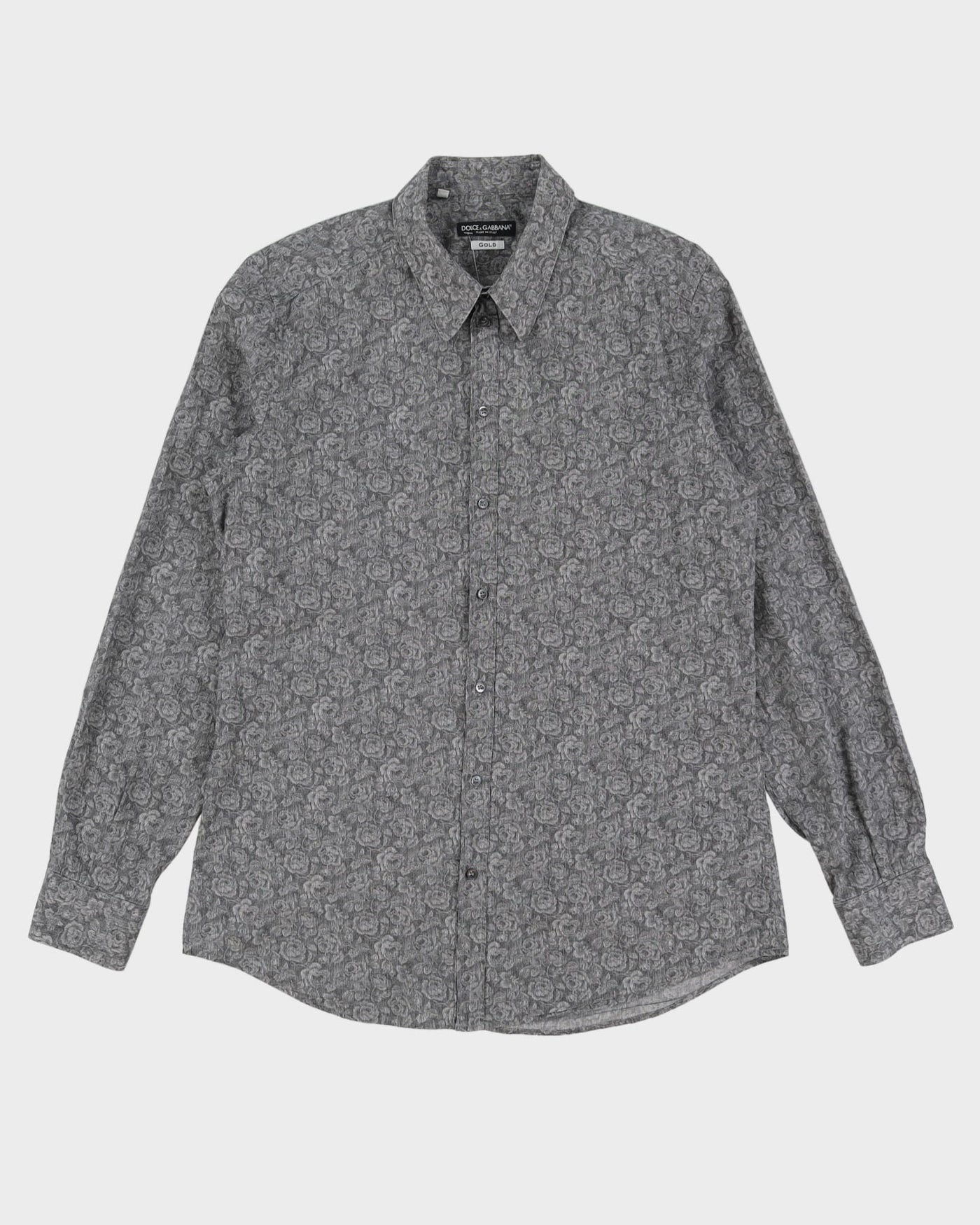 Dolce & Gabbana Gold Grey Floral Long Sleeve Patterned Shirt - L